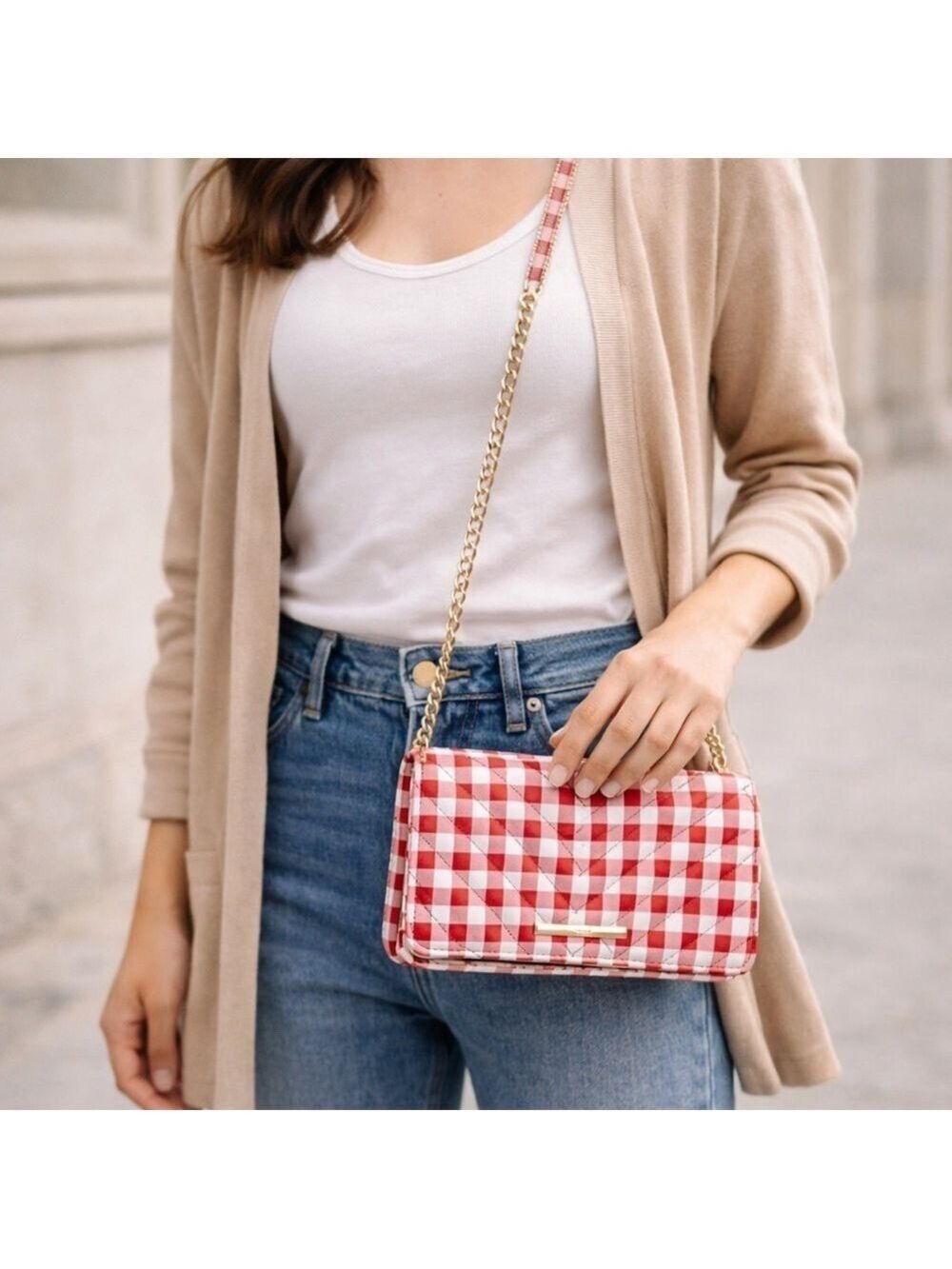 NWT ALDO Red Gingham Crossbody Bag Quilted Mini Purse